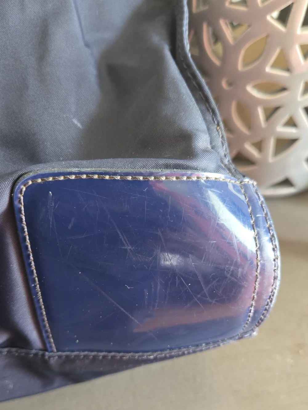 Tory Burch Navy Blue Nylon Tote with Patent Logo